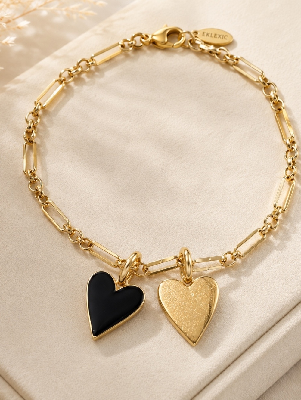 Eklexic 3-Piece 14K Gold Plated Bracelet & Helena Heart Charm Set